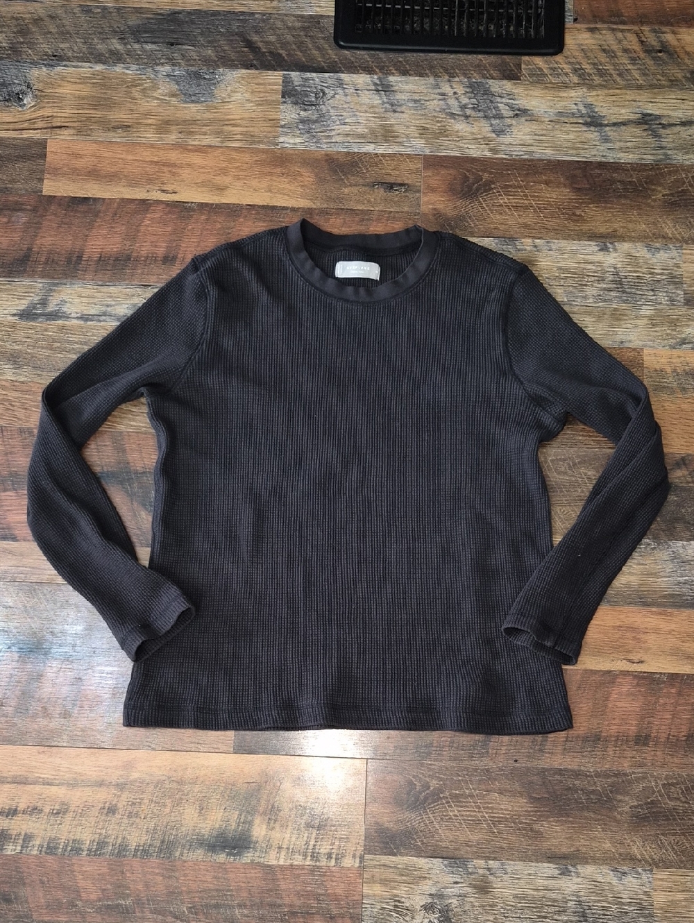 Everlane Black Waffle Thermal Top Medium Crew